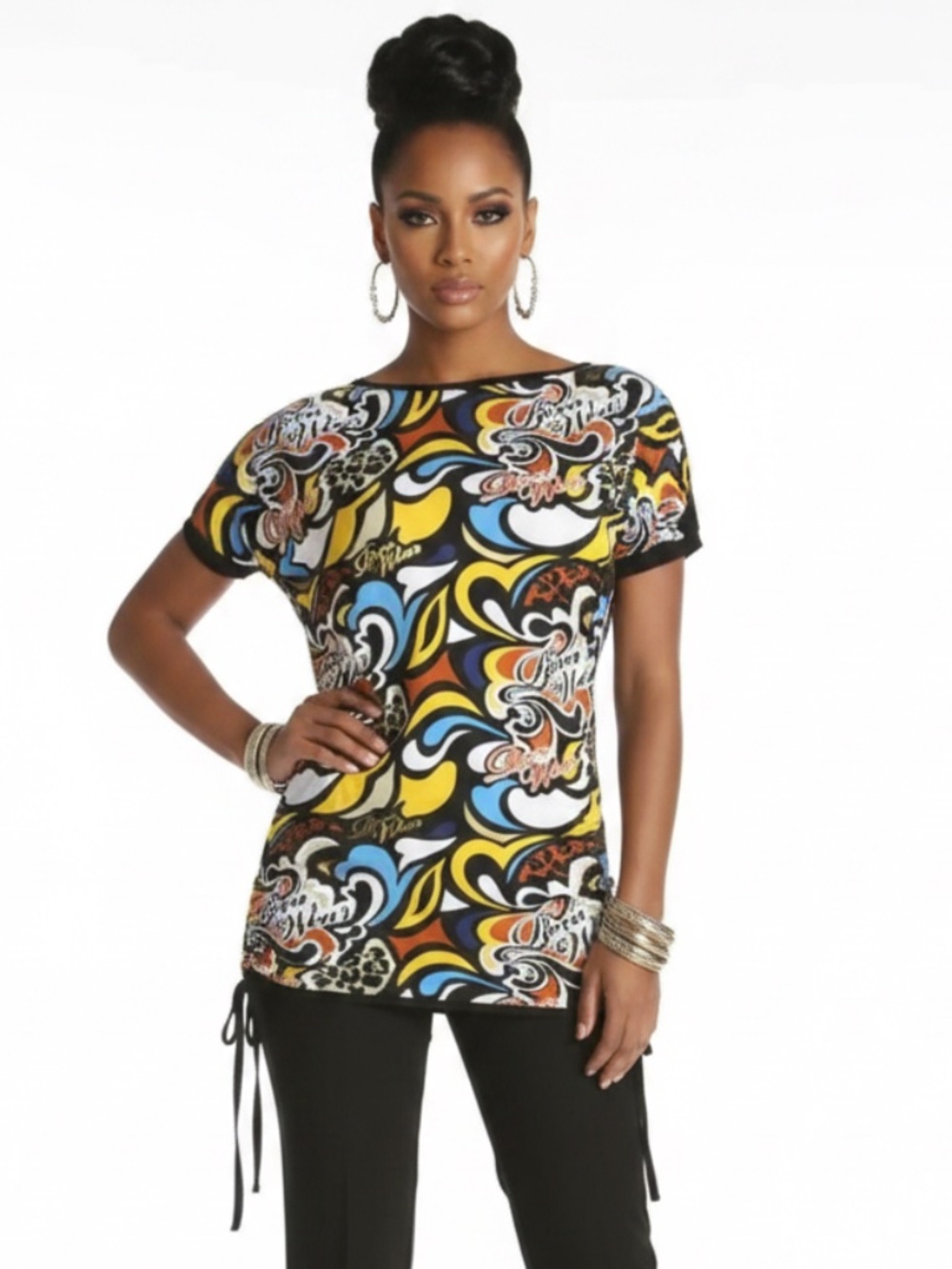 NEW Rocawear Y2K BLACK multi Pop Art print colored COLORFUL shirt TOP L
